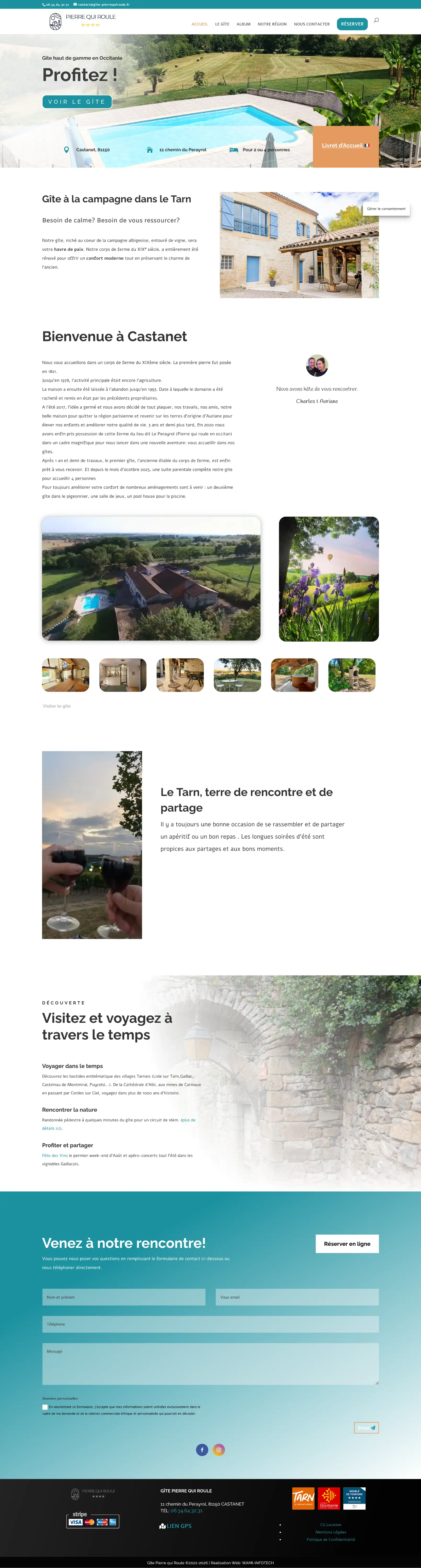 Page d’accueil desktop de Gîte Pierre qui roule