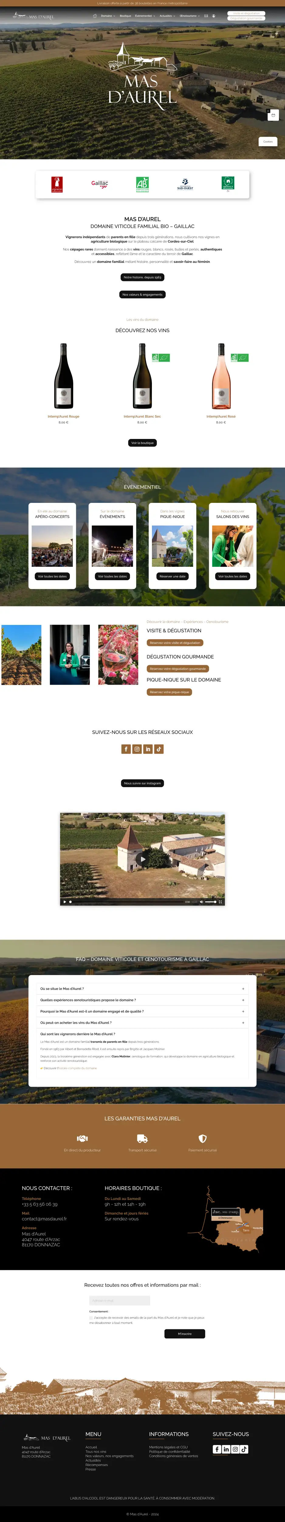 Page d’accueil desktop du Mas d'Aurel