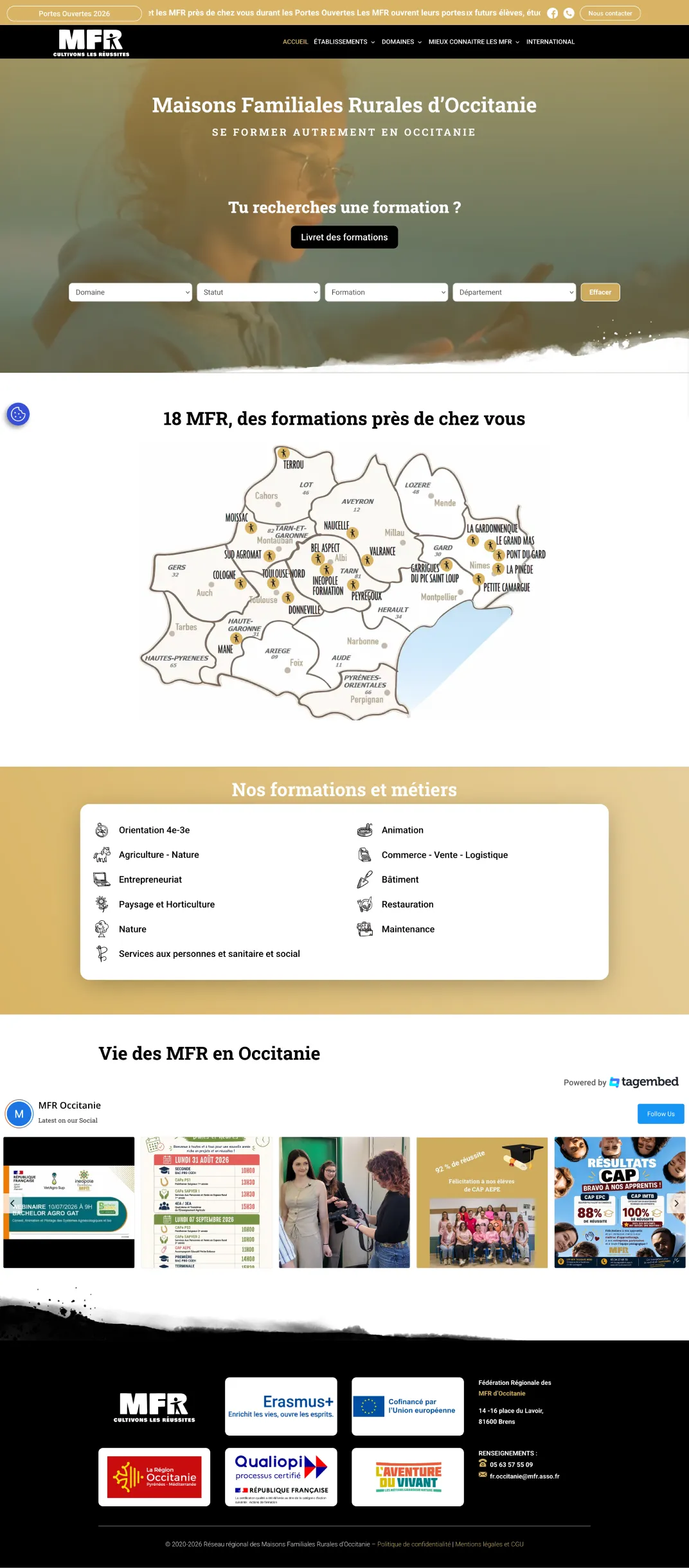 Page d’accueil desktop de MFR Occitanie