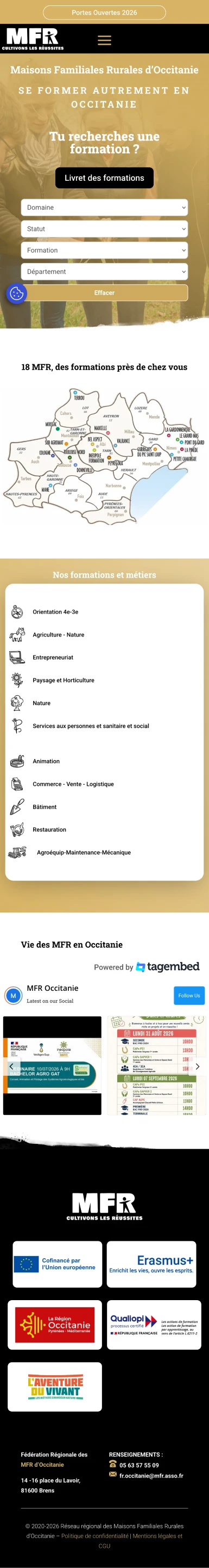 Page d’accueil mobile de MFR Occitanie