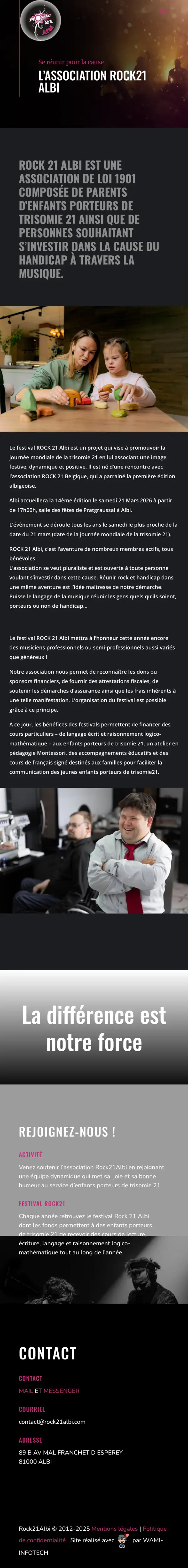 Page d’accueil mobile de Rock21 Albi